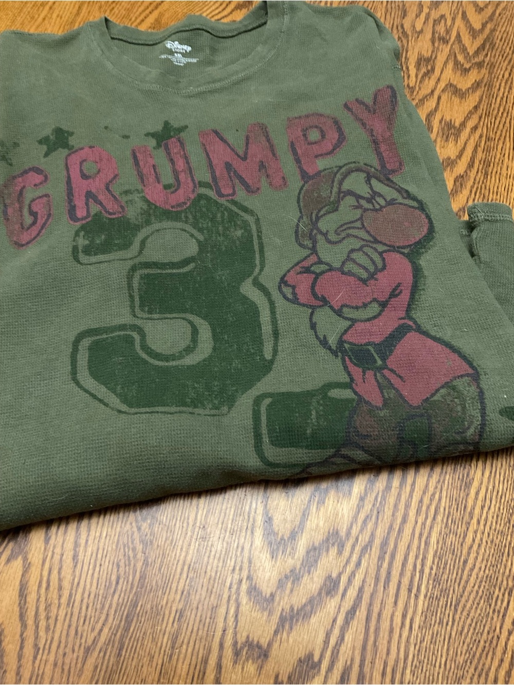 8-2026-Disney Grumpy Long Sleeve Tee Olive Green with Maroon Print 2XL